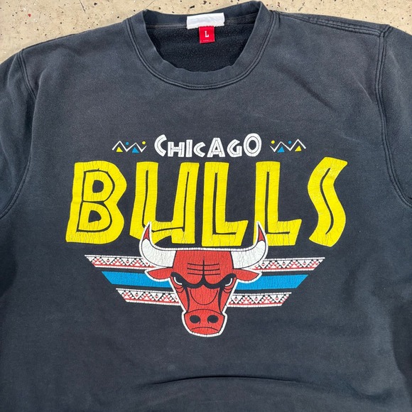 Mitchell & Ness Chicago Bulls Sweatshirt Mens Large Black Graphic Crewneck NBA - Picture 2 of 7